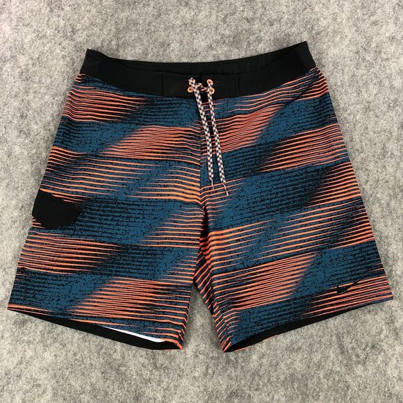 Nike Mens Board Shorts 36 Blue Orange Striped Drawstring Closure Swim Trunks - Picture 1 of 12